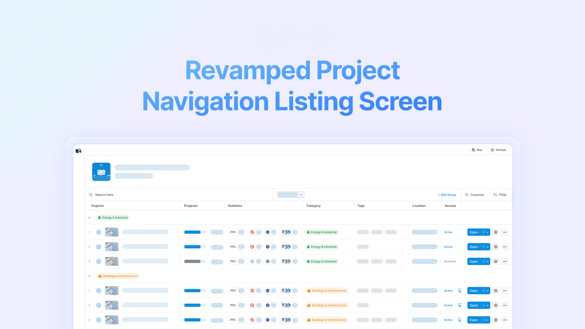 VisiLean Easy Project listing screen