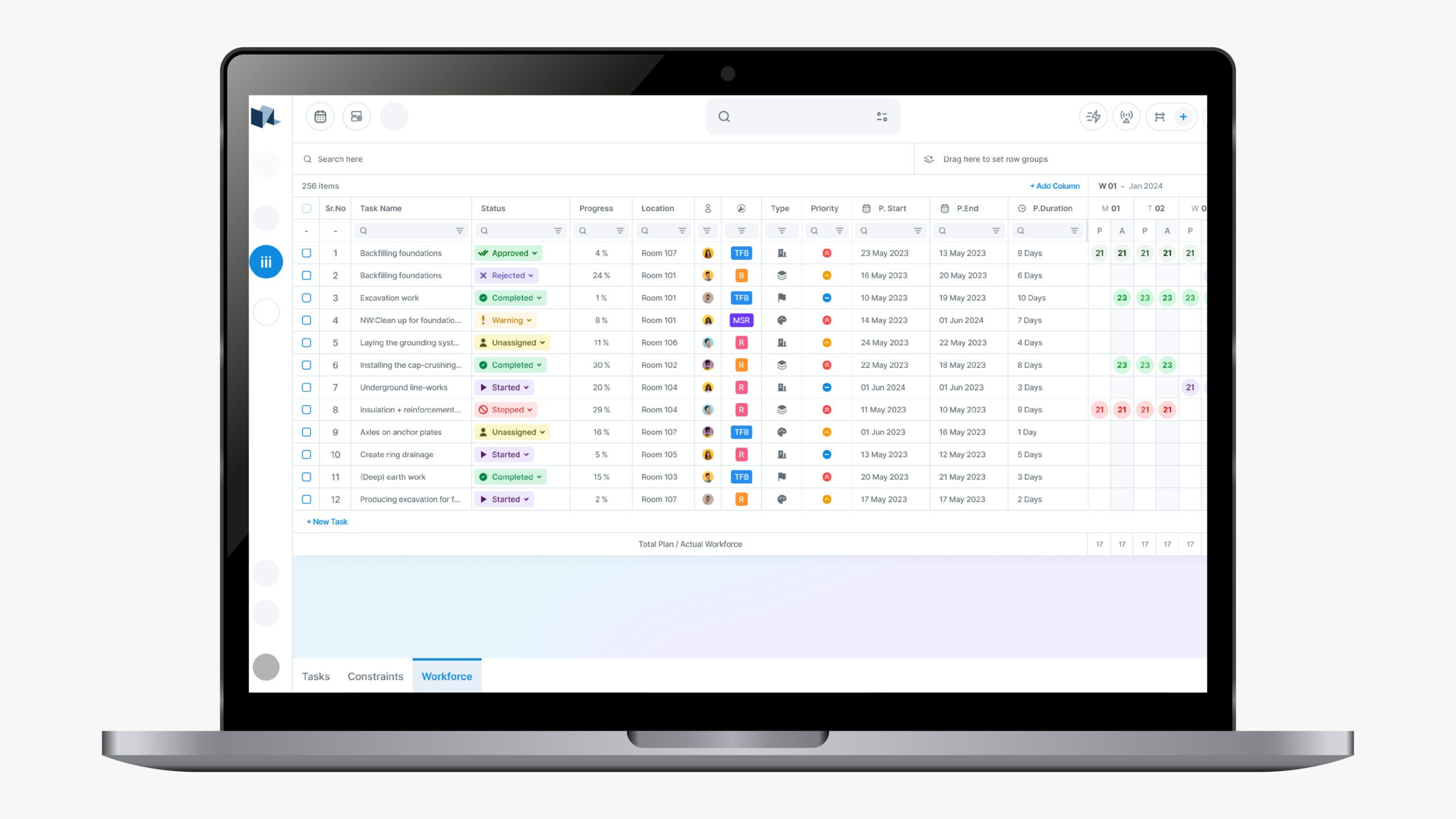 VisiLean Table View for easy planning